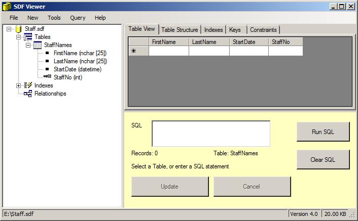 SQLCE database view